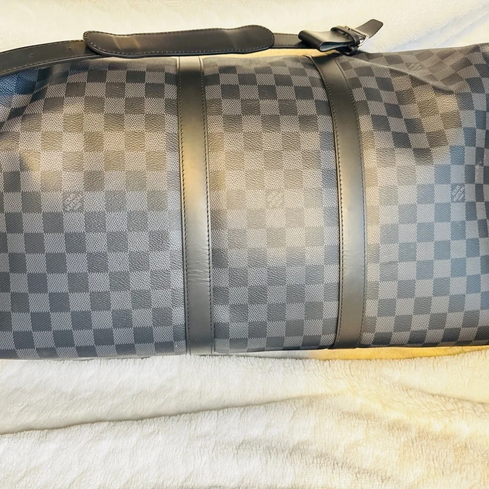 Louis Vuitton Black Damier Graphite Keepall 55  Leather Travel Bag